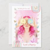 Pink Rainbow Modern 21st Birthday Party Invitation (Front)