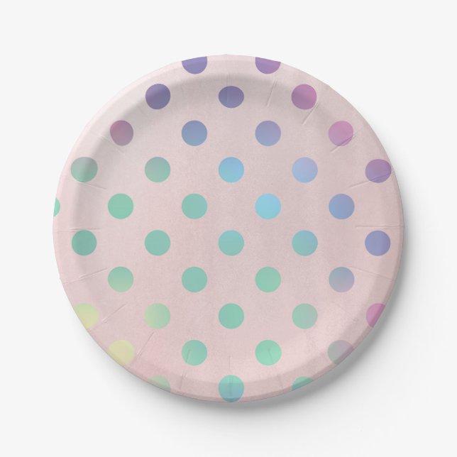 Pink Rainbow Pastel Polka Dots Birthday Party Paper Plates (Front)