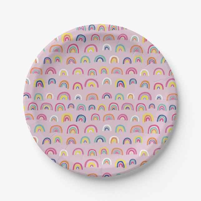 Pink Rainbow pattern Paper Plates (Front)