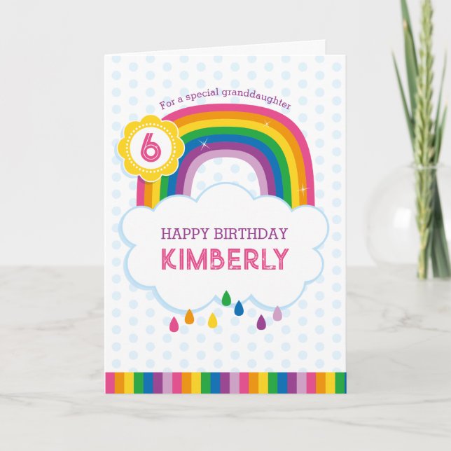 Pink Rainbow Personalized Birthday Card for Kids (Front)