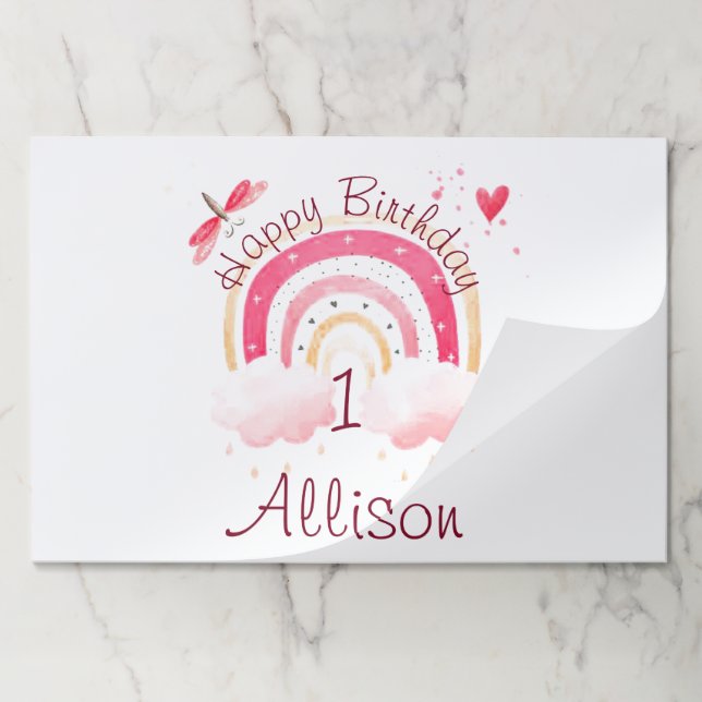 Pink rainbow personalized custom paper placemats (Folded)