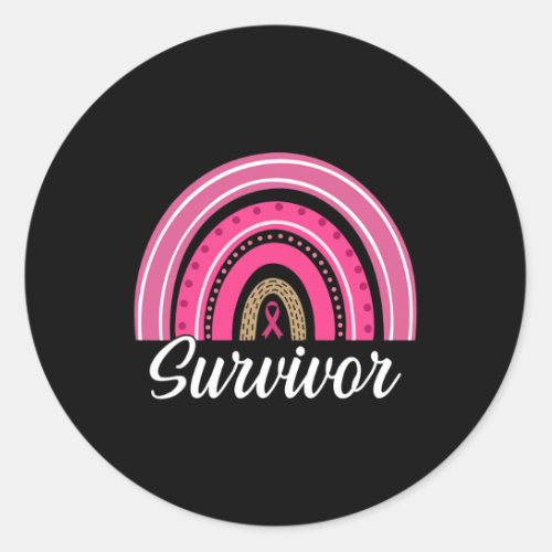 Pink Rainbow Ribbon Survivor Breast Cancer Awarene Classic Round Sticker