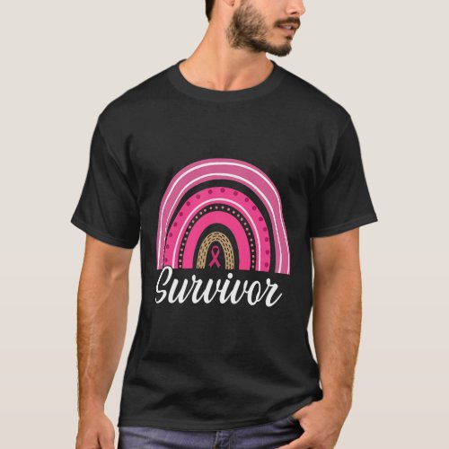 Pink Rainbow Ribbon Survivor Breast Cancer Awarene T_Shirt