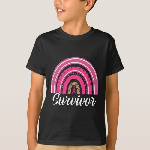 Pink Rainbow Ribbon Survivor Breast Cancer Awarene T_Shirt