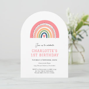 Pink Rainbow simple 1st birthday invitation
