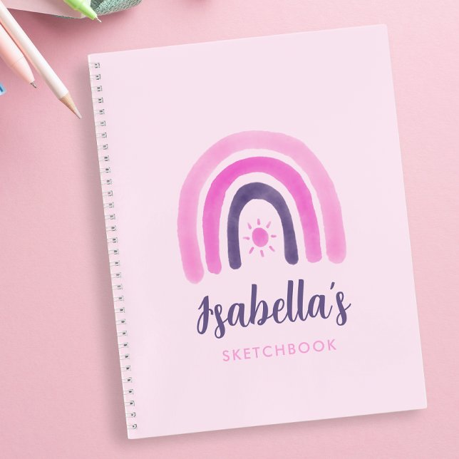 Pink Rainbow Sketchbook Girl Notebook (Personalize this Purple Pink Rainbow Notebook with your name or your girls name and topic notebook)