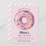 Pink Rainbow Sprinkle Donut Baby Shower Invitation