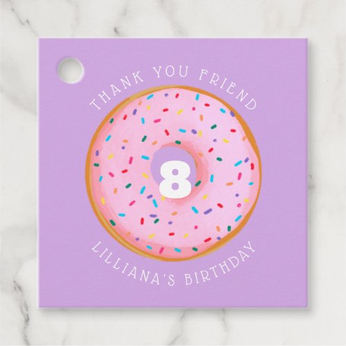 Pink Rainbow Sprinkle Donut Birthday Photo Favor Tags