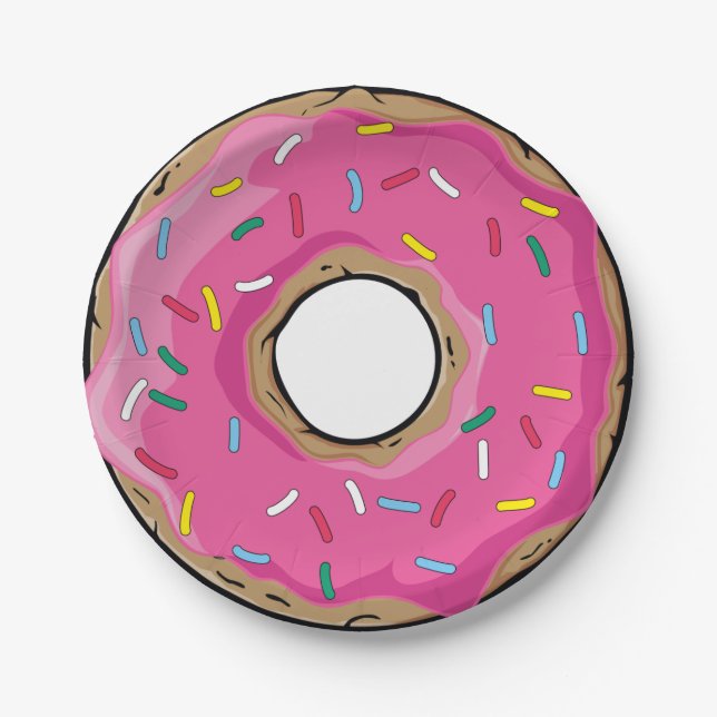 Pink Rainbow Sprinkle Donut Paper Plates (Front)