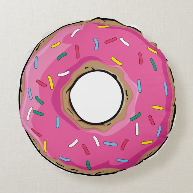 Pink Rainbow Sprinkle Donut Round Pillow (Back)