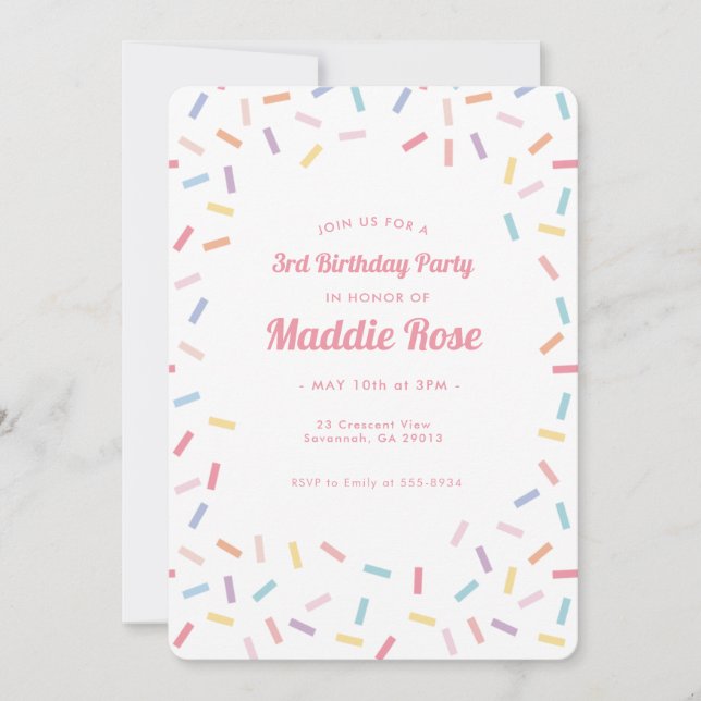 Pink Rainbow Sprinkles Birthday Invitation (Front)