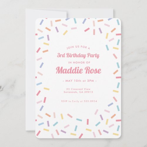 Pink Rainbow Sprinkles Birthday Invitation