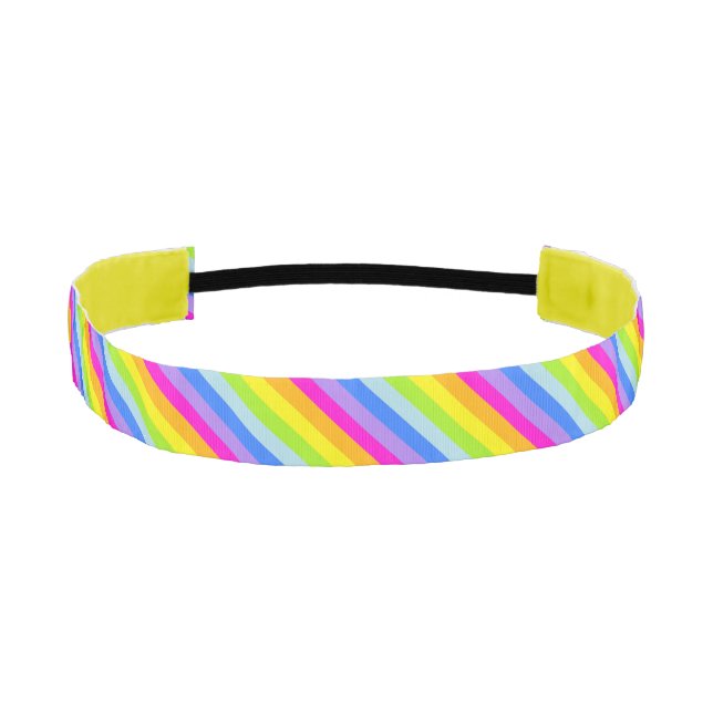 Pink rainbow striped pattern hairband athletic headband (Front)