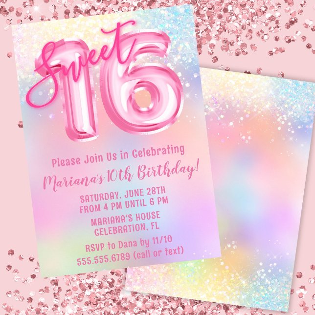 Pink Rainbow Sweet 16th Birthday Invitation (Creator Uploaded)