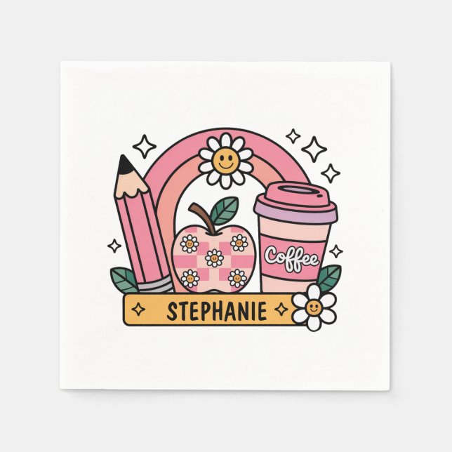 Pink Rainbow Teacher Essentials – Personalized Napkins (Front)