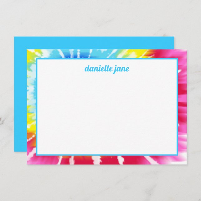 Pink Rainbow Tie Dye Personalized Flat Note Card (Front/Back)