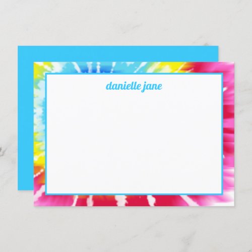 Pink Rainbow Tie Dye Personalized Flat Note Card