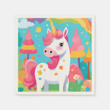 Pink Rainbow Unicorn Birthday Napkin