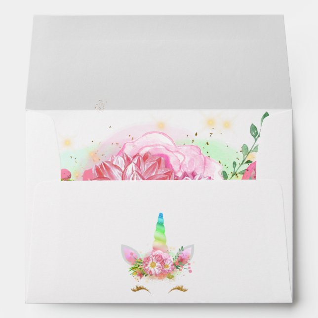 Pink Rainbow Unicorn Girl Baby Shower Envelope (Back (Bottom))