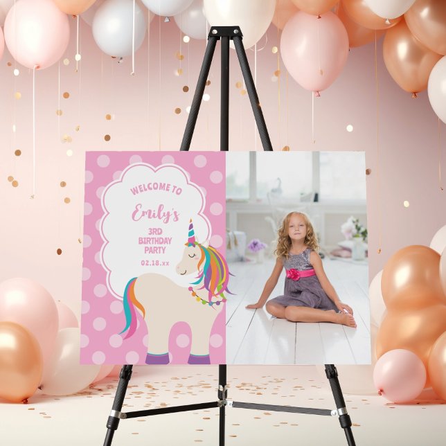 Pink Rainbow Unicorn Girl Birthday Photo Welcome Foam Board (Creator Uploaded)