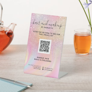pink rainbow unicorn glitter makeup QR price Pedestal Sign