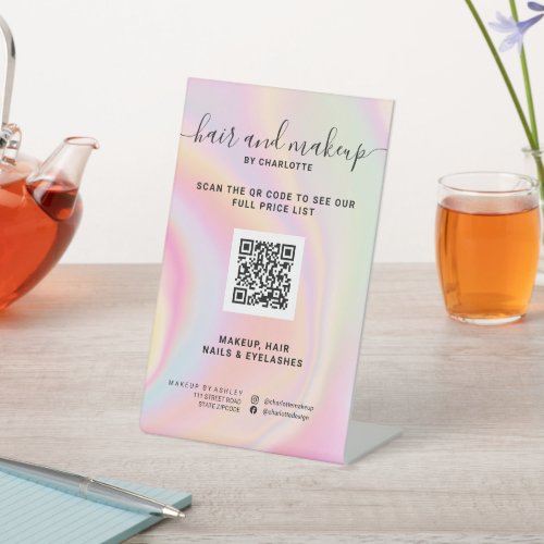 pink rainbow unicorn makeup digital QR price Pedestal Sign