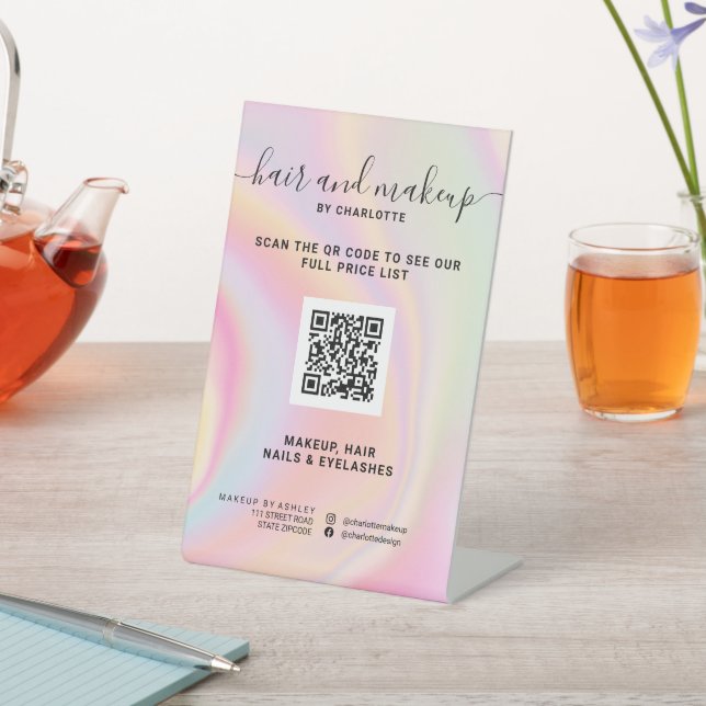 pink rainbow unicorn makeup digital QR price Pedestal Sign (In SItu)