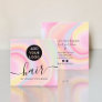 pink rainbow unicorn marble girly hair logo square business card