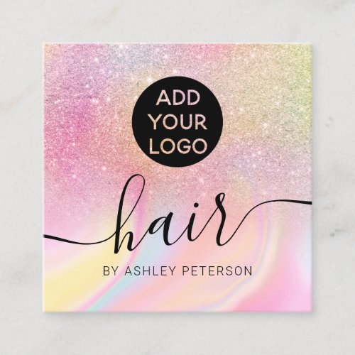 pink rainbow unicorn marble glitter hair logo square business card