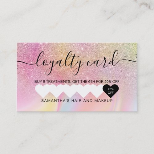 pink rainbow unicorn marble glitter heart makeup loyalty card