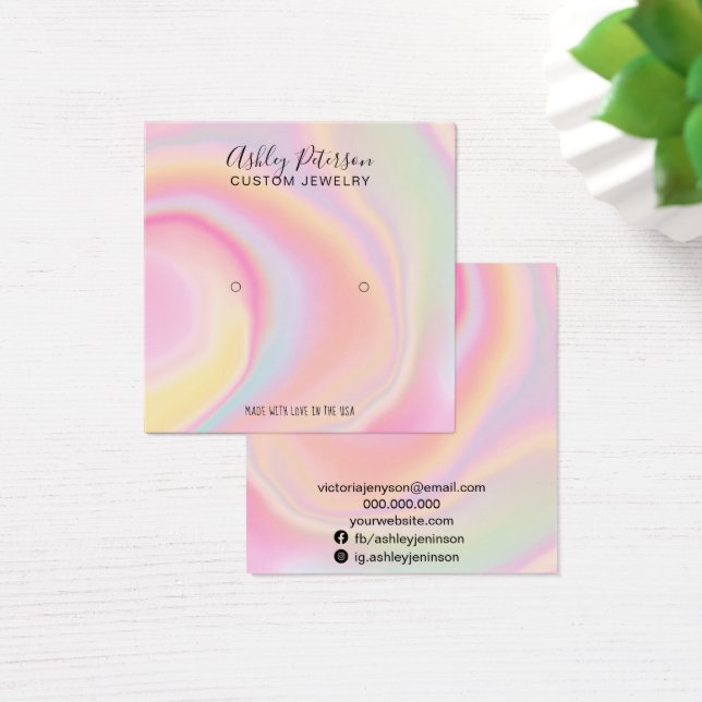 pink rainbow unicorn marble studs earrings display (Desk)