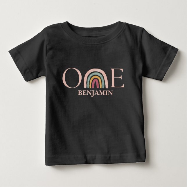Pink Rainbow Watercolor 1st Birthday Baby T-Shirt (Front)