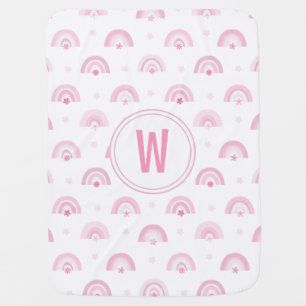 Pink Rainbows and Flowers Monogram Nursery Baby Blanket