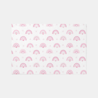 Pink Rainbows and Flowers Nursery Rug