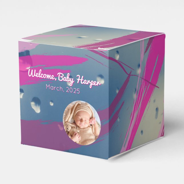 Pink Raindrop Brushstroke Candy Favor Box (Front Side)