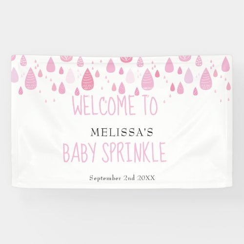 Pink Raindrops Baby Girl Sprinkle  Shower Welcome Banner