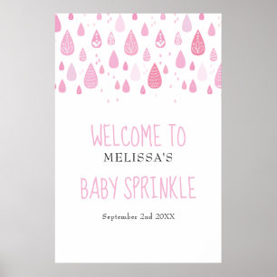 Pink Raindrops Baby Girl Sprinkle / Shower Welcome Poster