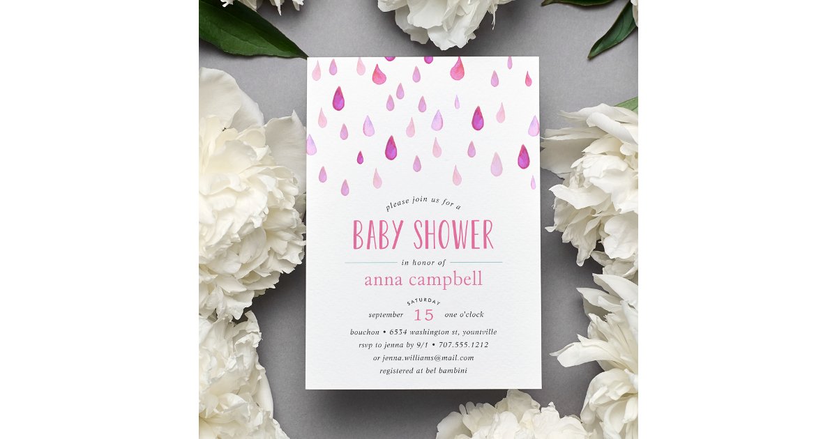 Pink Raindrops | Baby Shower Invitation | Zazzle
