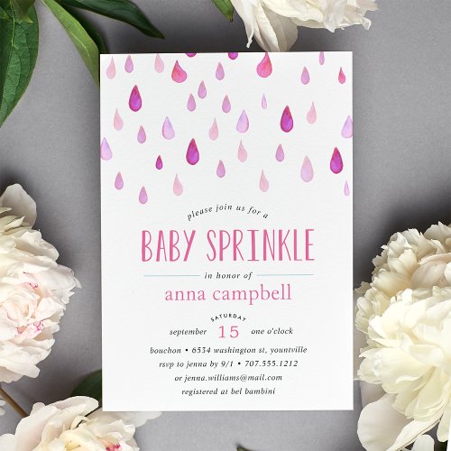 Pink Raindrops  Baby Sprinkle Invitation