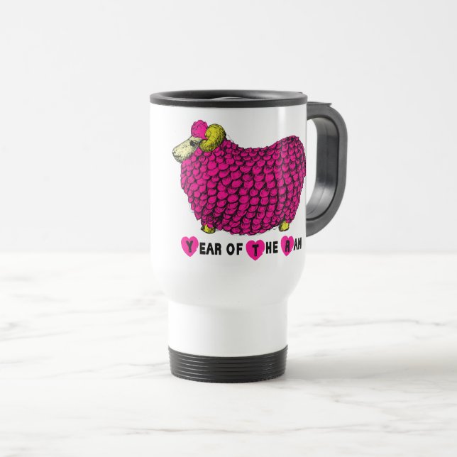 Pink Ram Chinese Year Zodiac Travel Mug (Front Right)