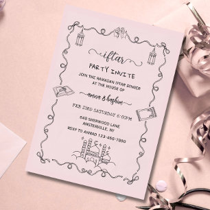 Pink Ramadan Bow doodle ramadan iftar invitations