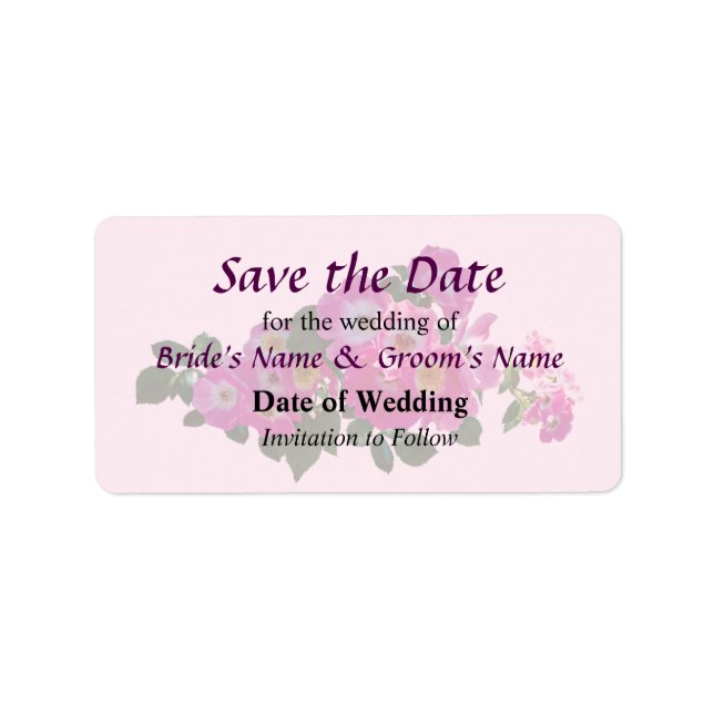 Pink Rambler Rose Save the Date Label (Front)