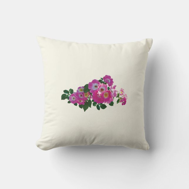 Pink Rambler Rose Throw Pillow (Front)