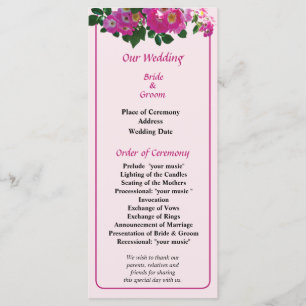 Pink Rambler Rose Wedding Program