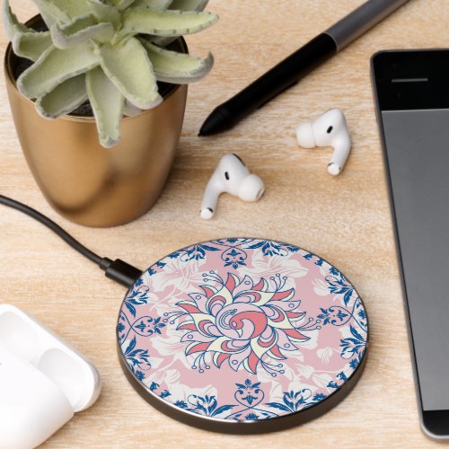 Pink Rangoli Floral Art Bright Life Wireless Charger