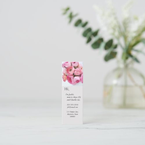 Pink ranunculus bunch mom bookmark  mini business card