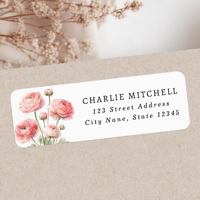 Pink ranunculus flower painting return address label (Pink ranunculus flower painting return address label)