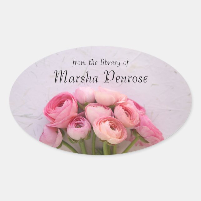 Pink ranunculus on textured background bookplate (Front)