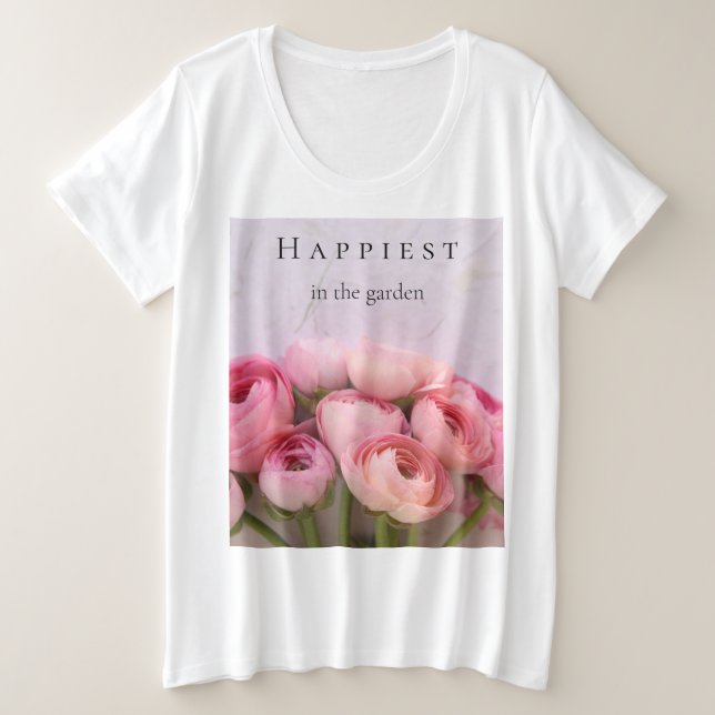 Pink ranunculus on textured background plus size T-Shirt (Design Front)