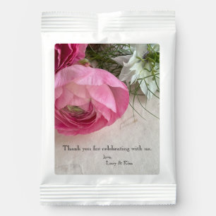Pink ranunculus with nigella and text space margarita drink mix